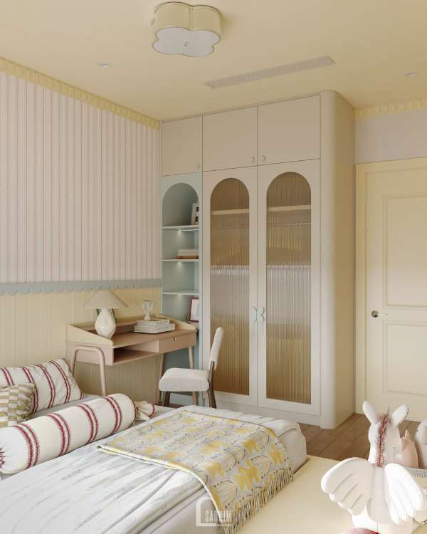 Thiết kế nội thất phòng ngủ tại Viha Complex Leciva tạo nên không gian nghỉ ngơi nhẹ nhàng và thư thái.

